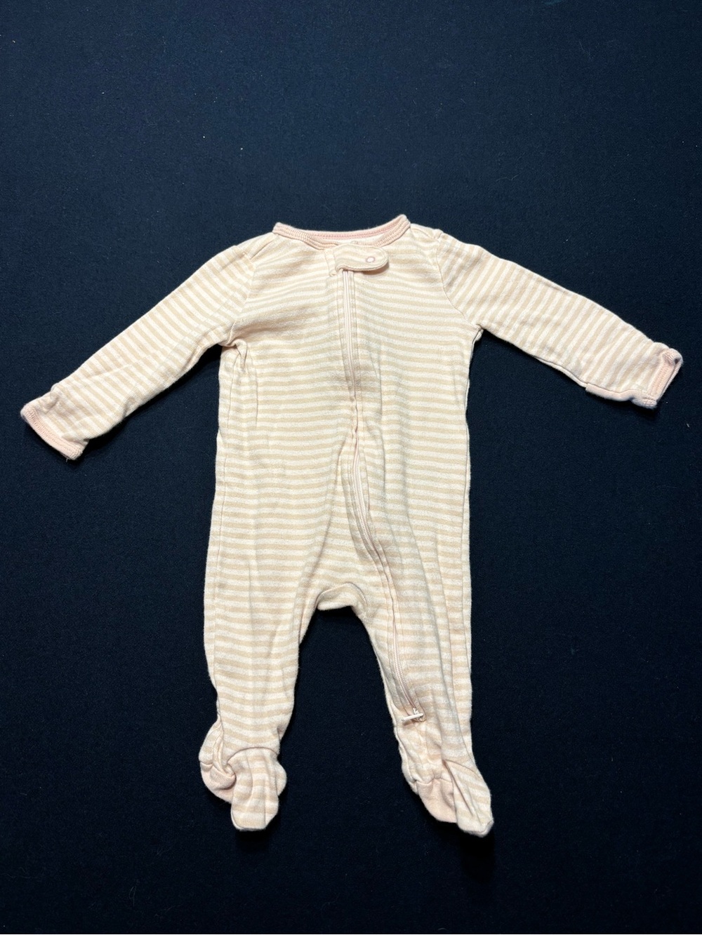 Cloud Island Baby Girls' Cream & Pink Striped Footed One-Piece - 0-3M